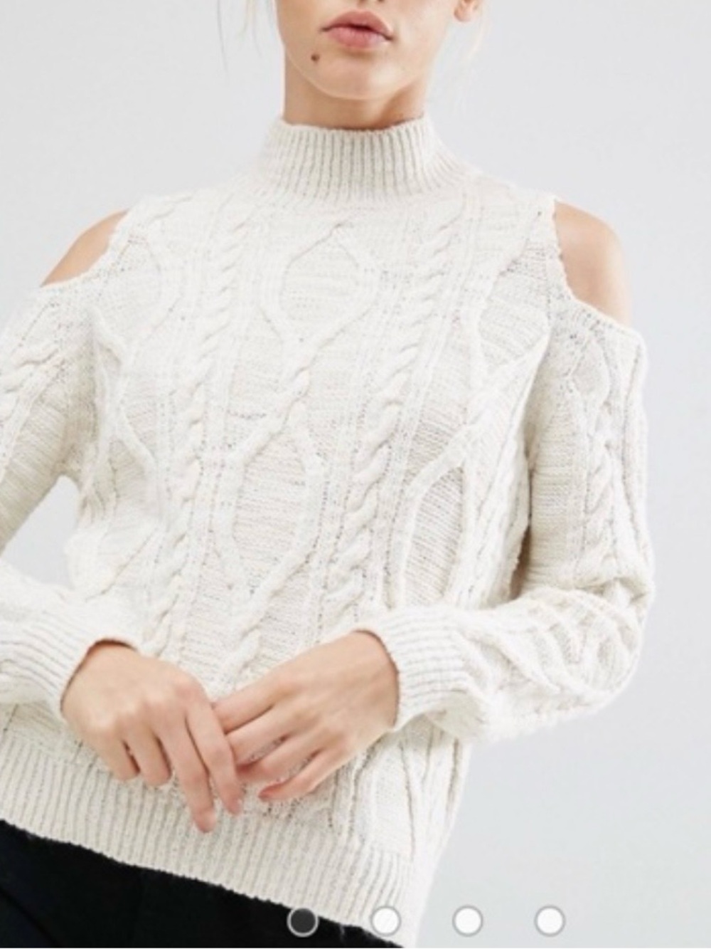 GUESS Cream Cold-Shoulder Cable Knit Sweater brand new